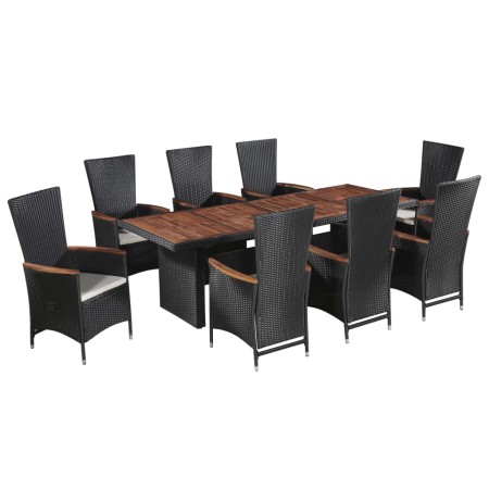 Set comedor de jardín 9 piezas y cojines ratán sintético negro de vidaXL, Conjuntos de jardín - Ref: Foro24-47679, Precio: 1,...