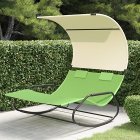 Tumbona mecedora doble con toldo verde y crema de vidaXL, Tumbonas - Ref: Foro24-317590, Precio: 209,31 €, Descuento: %