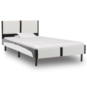 Black and white synthetic leather bed frame 90x200 cm by vidaXL, Beds and slatted bases - Ref: Foro24-280282, Price: 108,99 €...