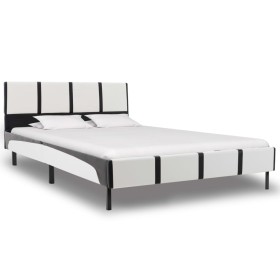 Estructura de cama de cuero sintético blanco y negro 140x200 cm de vidaXL, Camas y somieres - Ref: Foro24-280284, Precio: 171...