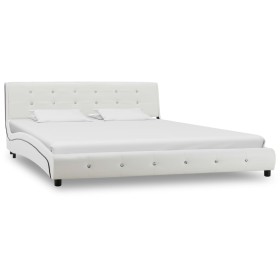 Estructura de cama de cuero sintético blanco 160x200 cm de vidaXL, Camas y somieres - Ref: Foro24-280315, Precio: 237,26 €, D...