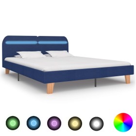 Bed frame with LED blue fabric 160x200 cm by vidaXL, Beds and slatted bases - Ref: Foro24-280904, Price: 169,73 €, Discount: %