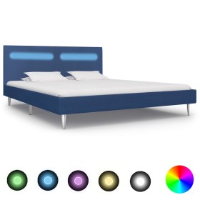 Bed frame with LED blue fabric 160x200 cm by vidaXL, Beds and slatted bases - Ref: Foro24-280974, Price: 201,44 €, Discount: %