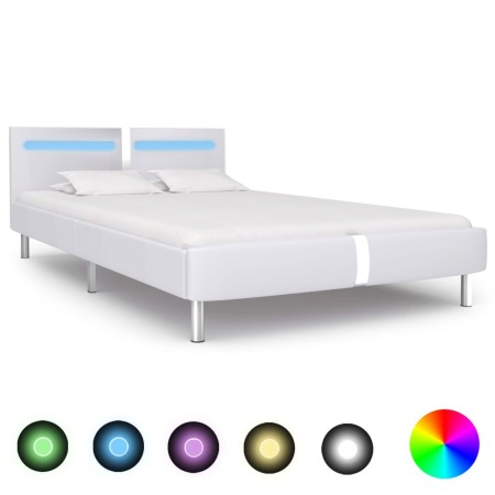 Estructura de cama con LED cuero sintético blanco 120x200 cm de vidaXL, Camas y somieres - Ref: Foro24-280852, Precio: 224,99...