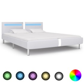 Bed frame with LED white synthetic leather 160x200 cm by vidaXL, Beds and slatted bases - Ref: Foro24-280854, Price: 233,99 €...