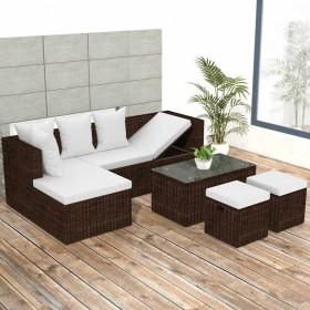 4-teiliges Gartenmöbel-Set und braune synthetische Rattankissen von vidaXL, Gartensets - Ref: Foro24-42585, Preis: 338,99 €, ...