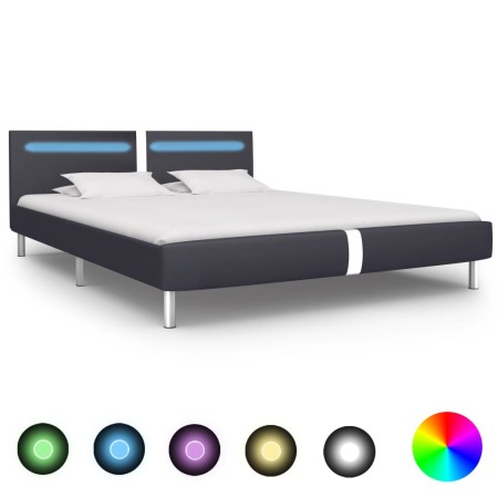 Estructura de cama con LED cuero sintético negro 160x200 cm de vidaXL, Camas y somieres - Ref: Foro24-280849, Precio: 253,19 ...