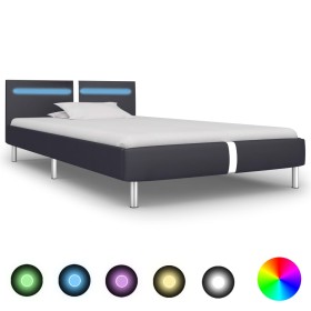 Bed frame with LED black synthetic leather 90x200 cm by vidaXL, Beds and slatted bases - Ref: Foro24-280846, Price: 157,84 €,...