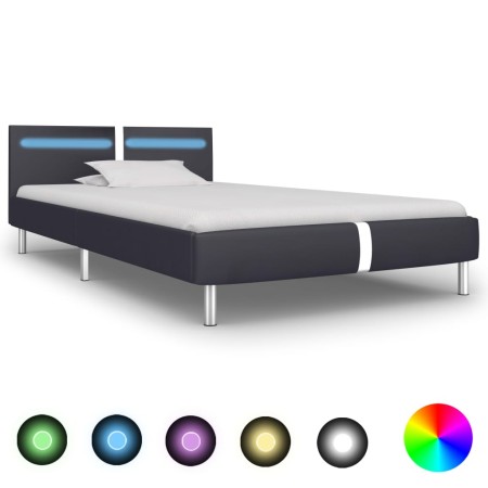 Estructura de cama con LED cuero sintético negro 90x200 cm de vidaXL, Camas y somieres - Ref: Foro24-280846, Precio: 157,84 €...