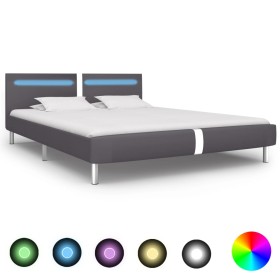 Cama con LED de cuero sintético gris 180x200 cm de vidaXL, Camas y somieres - Ref: Foro24-280860, Precio: 209,99 €, Descuento: %