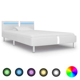 Estructura de cama con LED de cuero sintético blanco 90x200 cm de vidaXL, Camas y somieres - Ref: Foro24-280851, Precio: 157,...