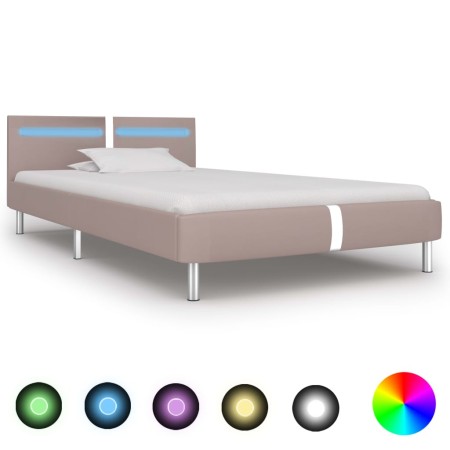 Estructura de cama con LED cuero sintético capuchino 90x200 cm de vidaXL, Camas y somieres - Ref: Foro24-280861, Precio: 144,...