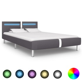 Bed with LED in gray synthetic leather 140x200 cm by vidaXL, Beds and slatted bases - Ref: Foro24-280858, Price: 199,99 €, Di...