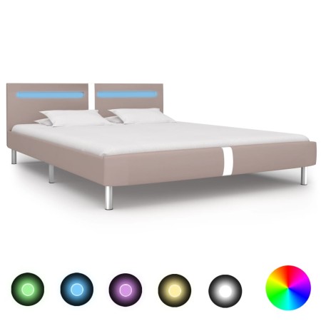 Estructura de cama con LED cuero sintético capuchino 180x200 cm de vidaXL, Camas y somieres - Ref: Foro24-280865, Precio: 250...