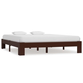 Dark brown solid pine wood bed frame 160x200 cm by vidaXL, Beds and slatted bases - Ref: Foro24-283302, Price: 163,57 €, Disc...