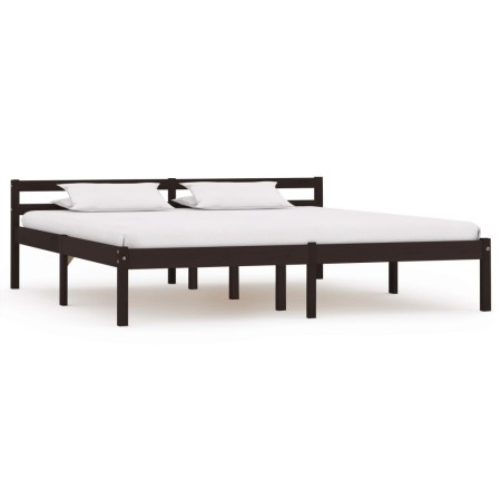 Dark brown solid pine wood bed frame 160x200 cm by vidaXL, Beds and slatted bases - Ref: Foro24-283206, Price: 121,13 €, Disc...