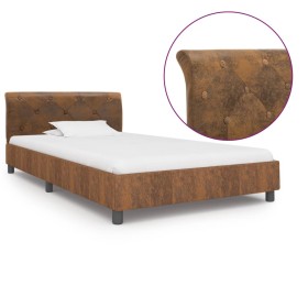 Brown artificial suede leather bed frame 100x200 cm by vidaXL, Beds and slatted bases - Ref: Foro24-284889, Price: 153,99 €, ...