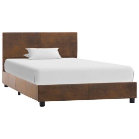 Brown artificial suede leather bed frame 90x200 cm by vidaXL, Beds and slatted bases - Ref: Foro24-284780, Price: 127,82 €, D...