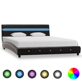 Bed frame with LED black synthetic leather 160x200 cm by vidaXL, Beds and slatted bases - Ref: Foro24-280335, Price: 216,99 €...