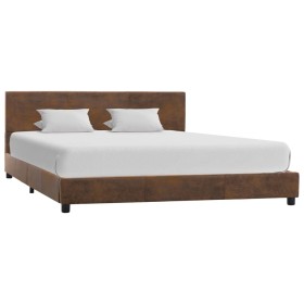 Brown artificial suede leather bed frame 120x200 cm by vidaXL, Beds and slatted bases - Ref: Foro24-284782, Price: 142,76 €, ...