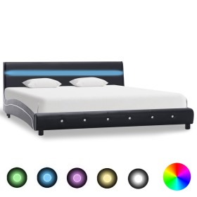 Estructura de cama con LED cuero sintético negro 180x200 cm de vidaXL, Camas y somieres - Ref: Foro24-280336, Precio: 239,99 ...