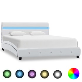 Estructura de cama con LED cuero sintético blanco 160x200 cm de vidaXL, Camas y somieres - Ref: Foro24-280330, Precio: 259,99...