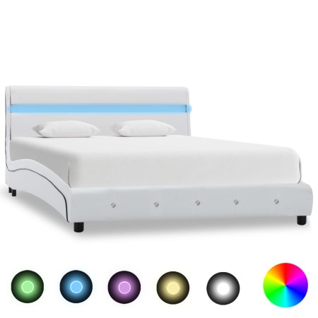 Estructura de cama con LED cuero sintético blanco 160x200 cm de vidaXL, Camas y somieres - Ref: Foro24-280330, Precio: 259,50...