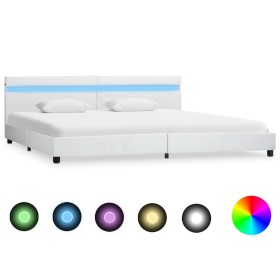 Bed frame with LED in white synthetic leather 180x200 cm by vidaXL, Beds and slatted bases - Ref: Foro24-284791, Price: 253,9...