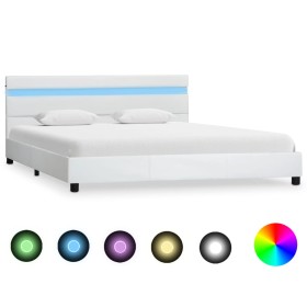 Estructura de cama con LED cuero sintético blanco 140x200 cm de vidaXL, Camas y somieres - Ref: Foro24-284789, Precio: 225,99...