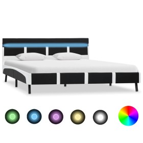 Bed frame with LED in black synthetic leather 120x200 cm by vidaXL, Beds and slatted bases - Ref: Foro24-280303, Price: 212,9...