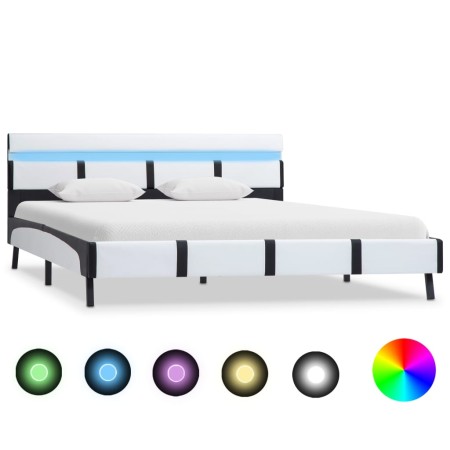 Estructura de cama con LED cuero sintético blanco 140x200 cm de vidaXL, Camas y somieres - Ref: Foro24-280299, Precio: 194,85...