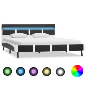 Estructura de cama con LED de cuero sintético gris 140x200 cm de vidaXL, Camas y somieres - Ref: Foro24-280309, Precio: 235,9...