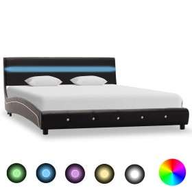 Bed frame with LED in black synthetic leather 140x200 cm by vidaXL, Beds and slatted bases - Ref: Foro24-280334, Price: 204,9...