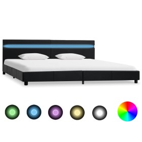 Bed frame with LED black synthetic leather 180x200 cm by vidaXL, Beds and slatted bases - Ref: Foro24-284797, Price: 251,99 €...