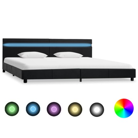 Estructura de cama con LED cuero sintético negro 180x200 cm de vidaXL, Camas y somieres - Ref: Foro24-284797, Precio: 251,39 ...