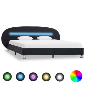 Bed frame with LED black synthetic leather 180x200 cm by vidaXL, Beds and slatted bases - Ref: Foro24-285431, Price: 259,48 €...