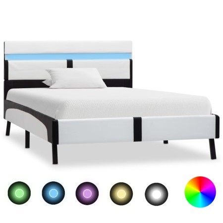 Bed frame with LED black white synthetic leather 90x200 cm by vidaXL, Beds and slatted bases - Ref: Foro24-280297, Price: 160...