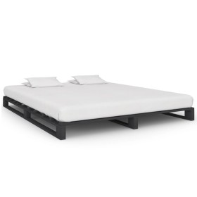 Pallet bed frame solid gray pine wood 200x200 cm by vidaXL, Beds and slatted bases - Ref: Foro24-285254, Price: 158,99 €, Dis...