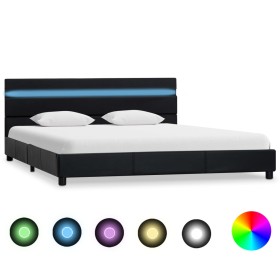 Bed frame with LED in black synthetic leather 140x200 cm by vidaXL, Beds and slatted bases - Ref: Foro24-284795, Price: 220,9...