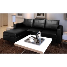 Modulares 3-Sitzer-Sofa aus schwarzem Kunstleder von vidaXL, Sofas - Ref: Foro24-241979, Preis: 480,76 €, Rabatt: %