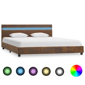 Estructura de cama con LED tela marrón 140x200 cm de vidaXL, Camas y somieres - Ref: Foro24-284807, Precio: 228,22 €, Descuen...