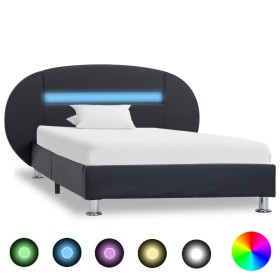 Bed frame with LED black synthetic leather 90x200 cm by vidaXL, Beds and slatted bases - Ref: Foro24-285426, Price: 179,36 €,...