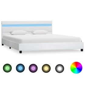 Bed frame with LED white synthetic leather 120x200 cm by vidaXL, Beds and slatted bases - Ref: Foro24-284788, Price: 235,99 €...