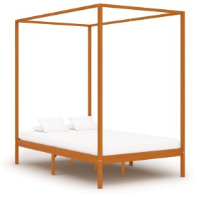 Honey brown solid pine wood canopy bed 140x200 cm by vidaXL, Beds and slatted bases - Ref: Foro24-283259, Price: 225,57 €, Di...