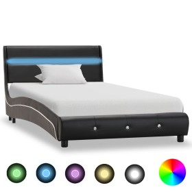 Bed frame with LED black synthetic leather 90x200 cm by vidaXL, Beds and slatted bases - Ref: Foro24-280332, Price: 181,99 €,...