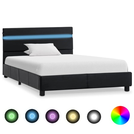 Estructura de cama con LED cuero sintético negro 90x200 cm de vidaXL, Camas y somieres - Ref: Foro24-284792, Precio: 198,62 €...