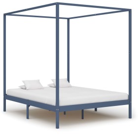 Solid gray pine wood canopy bed 160x200 cm by vidaXL, Beds and slatted bases - Ref: Foro24-283278, Price: 259,99 €, Discount: %