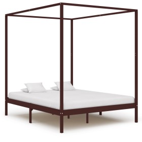 Dark brown solid pine wood canopy bed 160x200 cm by vidaXL, Beds and slatted bases - Ref: Foro24-283272, Price: 245,99 €, Dis...