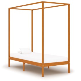 Honey brown solid pine wood canopy bed 90x200 cm by vidaXL, Beds and slatted bases - Ref: Foro24-283256, Price: 124,99 €, Dis...