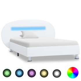 Estructura de cama con LED cuero sintético blanco 90x200 cm de vidaXL, Camas y somieres - Ref: Foro24-285432, Precio: 160,99 ...